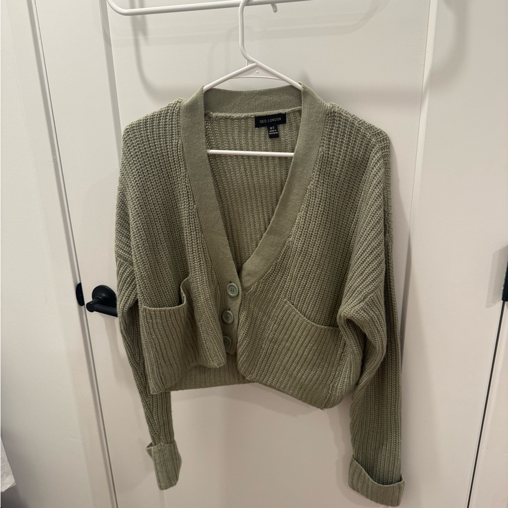 Olive Green Button-Up Cardigan Sweater